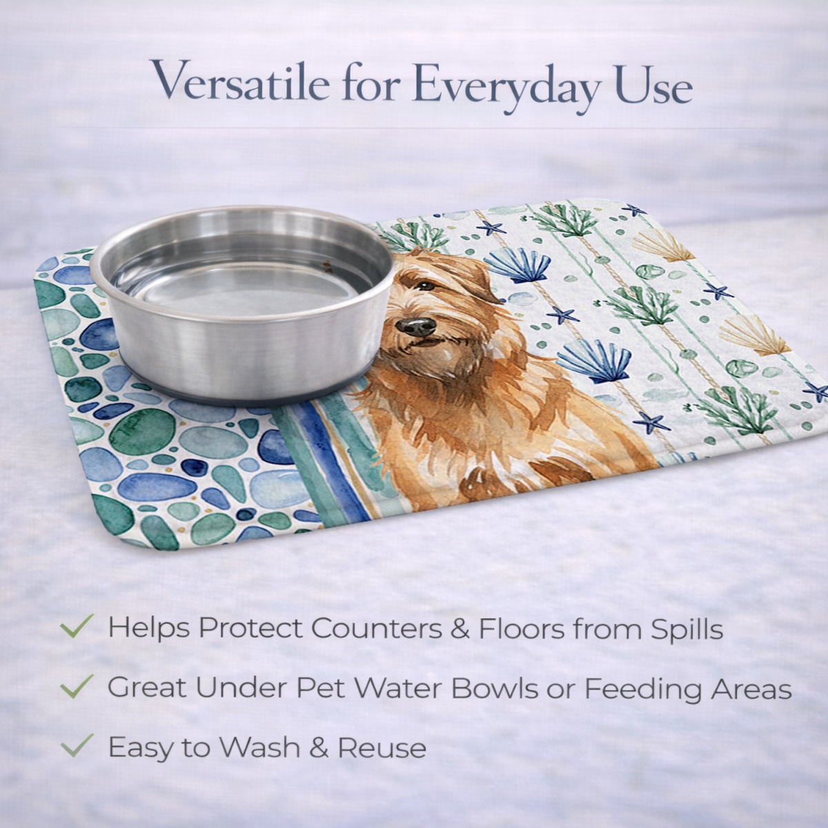 Picture of Carolines Treasures WDK6942DDM 21 x 14 in. Tawny Briard Coastal Sea Glass Dish Drying Mat