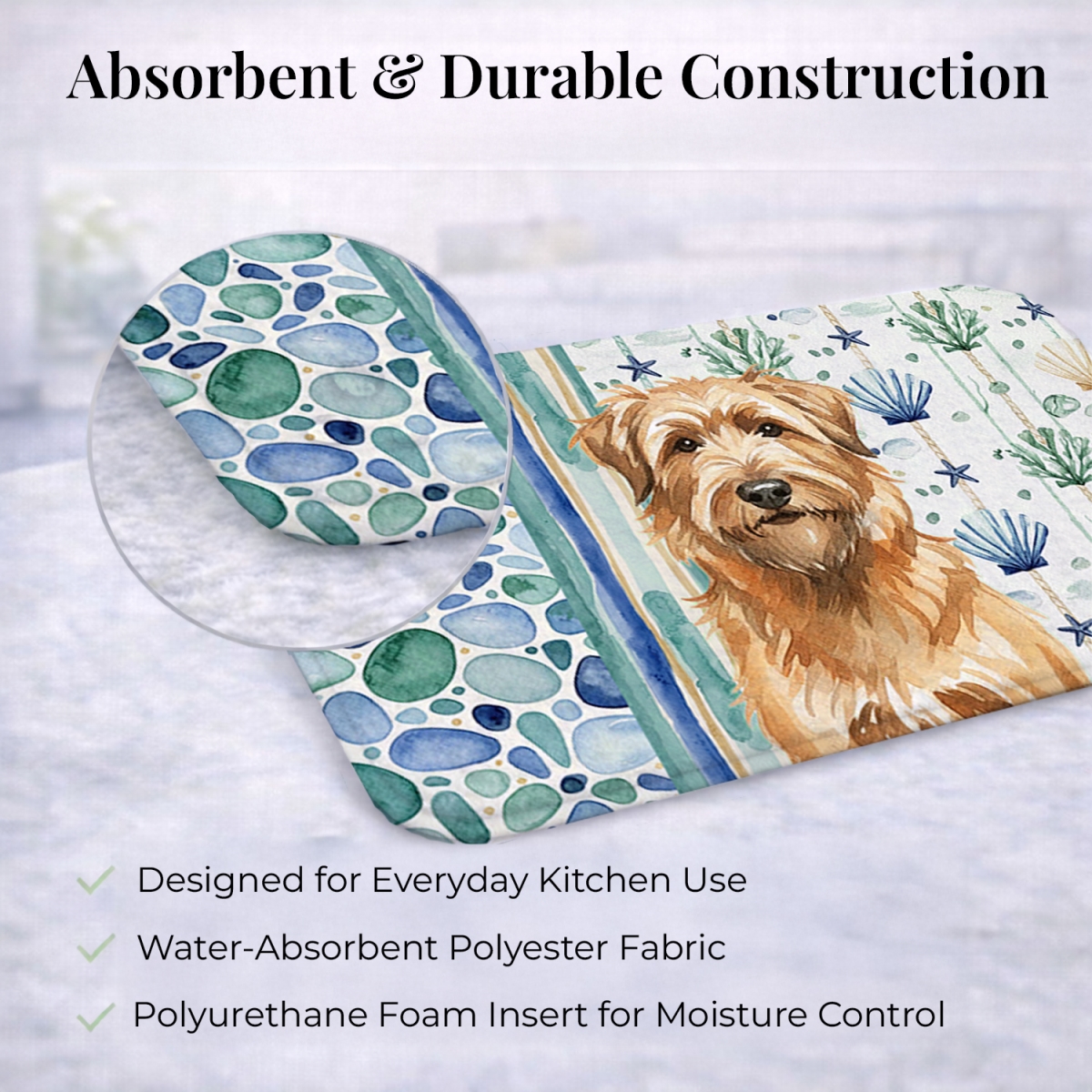 Picture of Carolines Treasures WDK6942DDM 21 x 14 in. Tawny Briard Coastal Sea Glass Dish Drying Mat