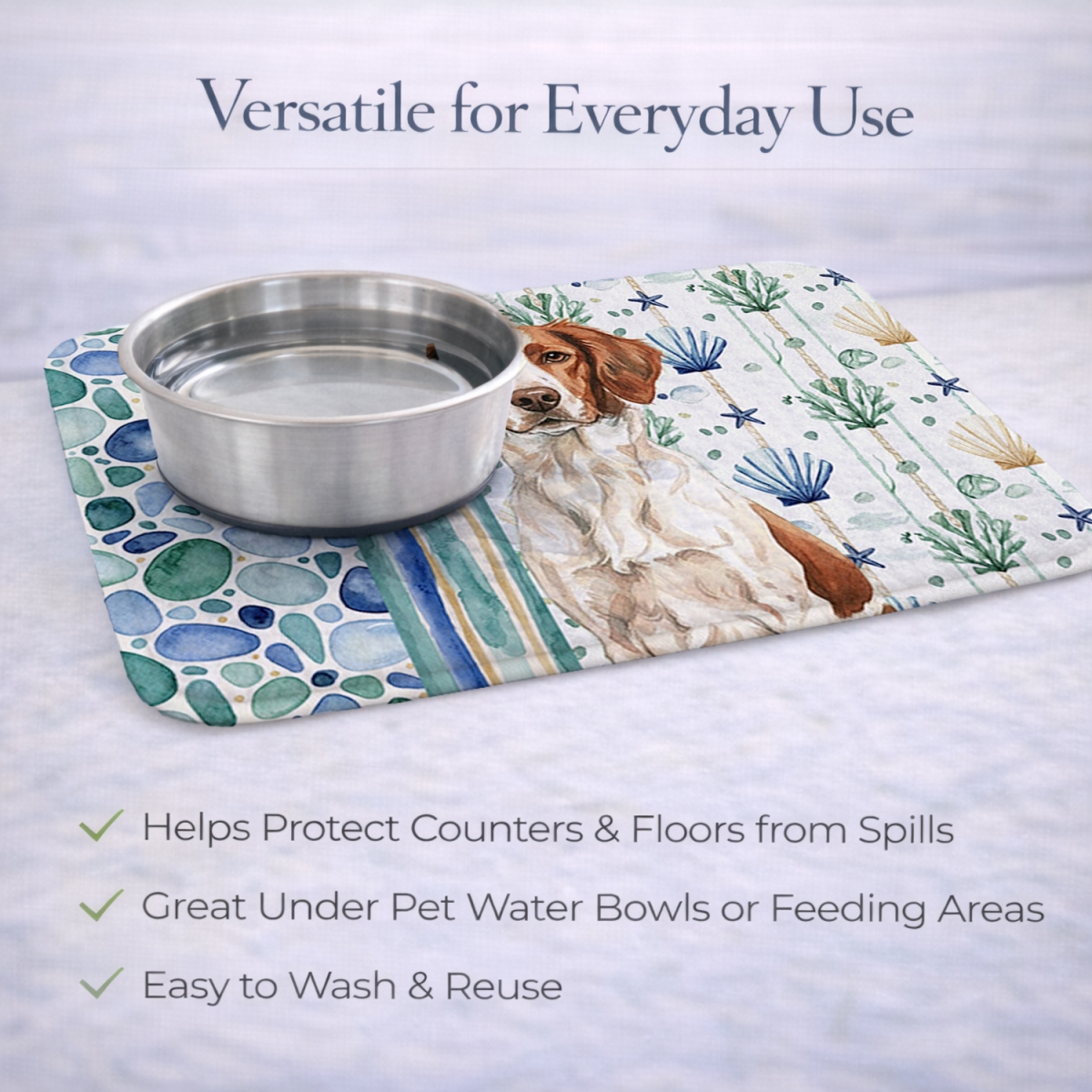 Picture of Carolines Treasures WDK6943DDM 21 x 14 in. Liver & White Brittany Coastal Sea Glass Dish Drying Mat