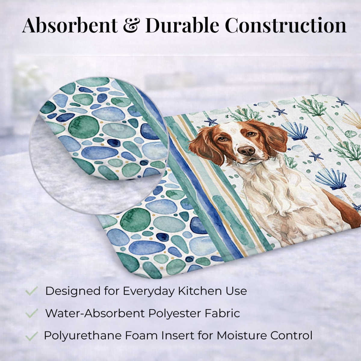 Picture of Carolines Treasures WDK6943DDM 21 x 14 in. Liver & White Brittany Coastal Sea Glass Dish Drying Mat