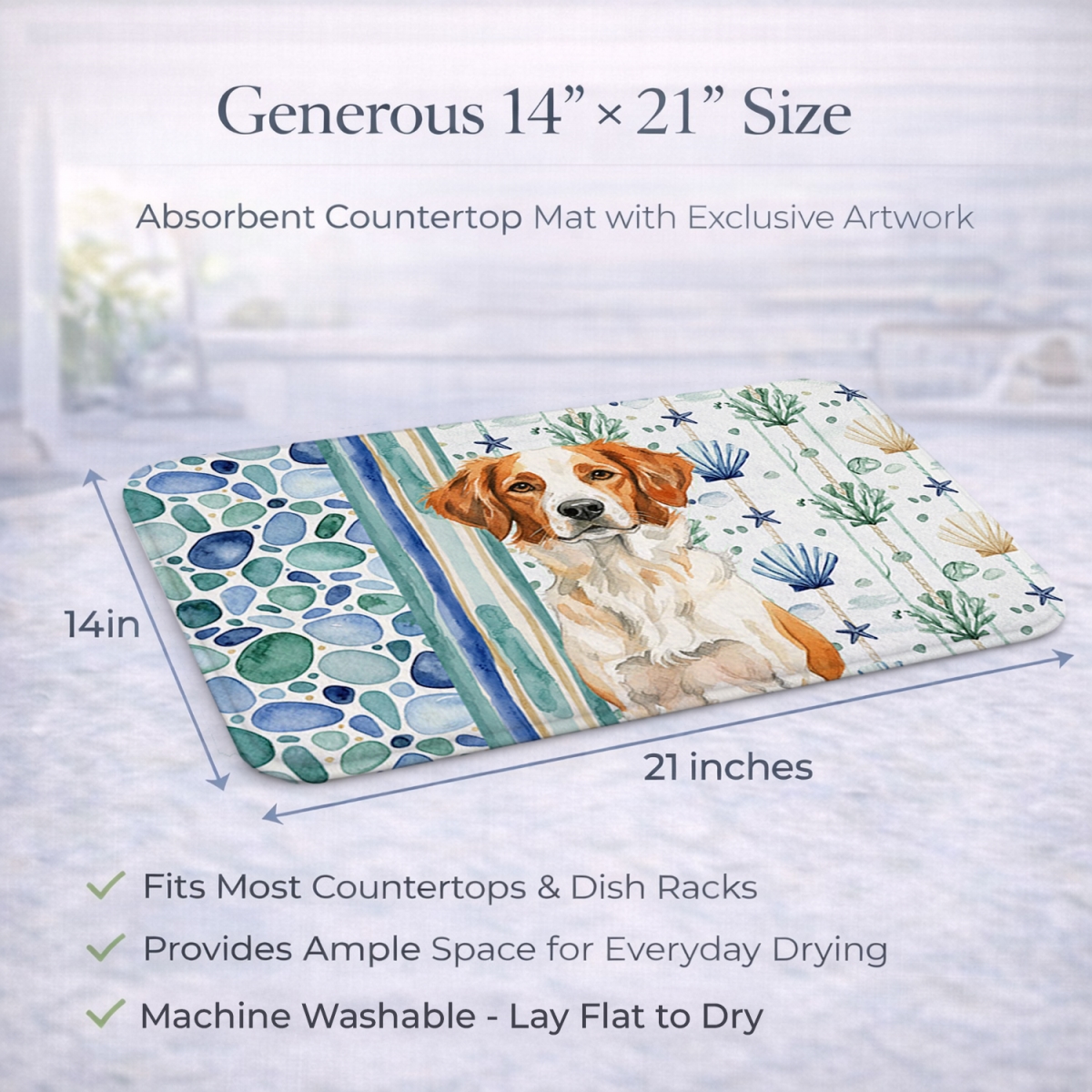 Picture of Carolines Treasures WDK6944DDM 21 x 14 in. Orange & White Brittany Coastal Sea Glass Dish Drying Mat