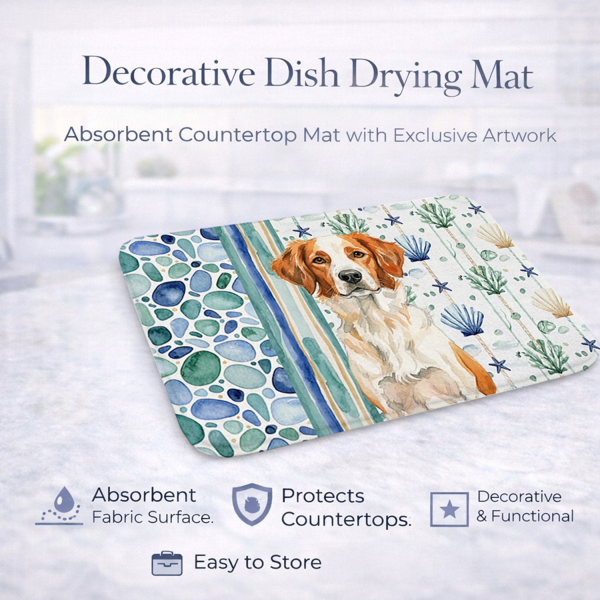 Picture of Carolines Treasures WDK6944DDM 21 x 14 in. Orange & White Brittany Coastal Sea Glass Dish Drying Mat