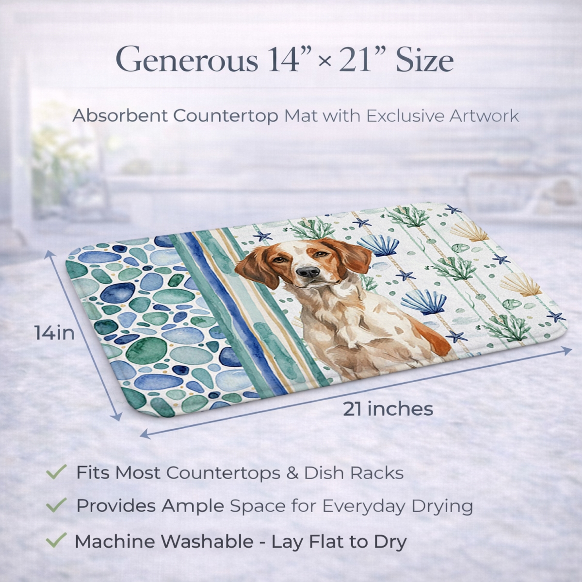 Picture of Carolines Treasures WDK6945DDM 21 x 14 in. Roan Brittany Coastal Sea Glass Dish Drying Mat