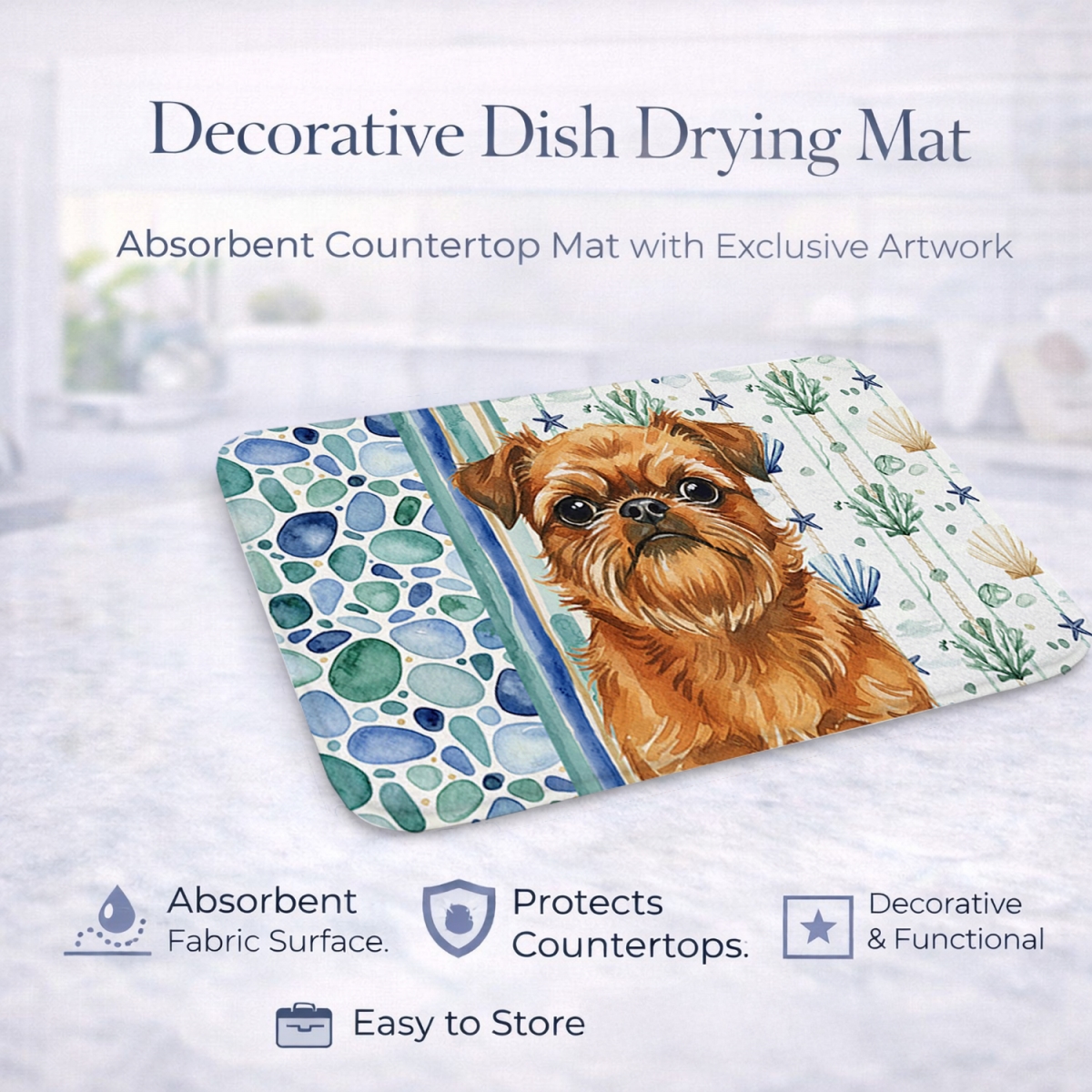 Picture of Carolines Treasures WDK6946DDM 21 x 14 in. Belge Brussels Griffon Coastal Sea Glass Dish Drying Mat