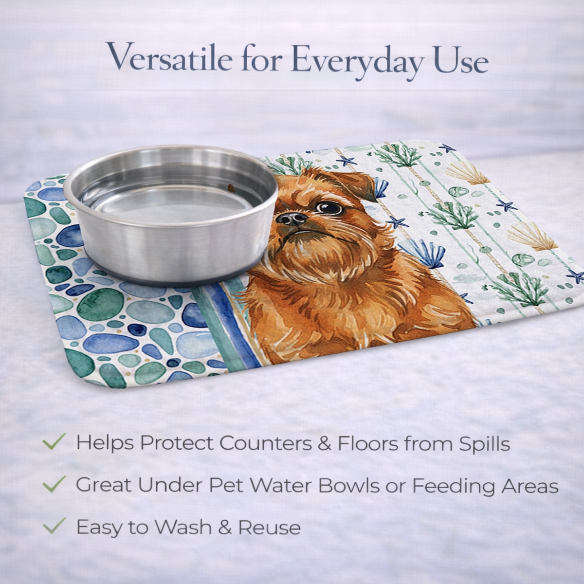Picture of Carolines Treasures WDK6946DDM 21 x 14 in. Belge Brussels Griffon Coastal Sea Glass Dish Drying Mat
