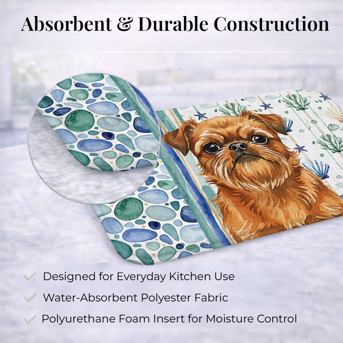Picture of Carolines Treasures WDK6946DDM 21 x 14 in. Belge Brussels Griffon Coastal Sea Glass Dish Drying Mat