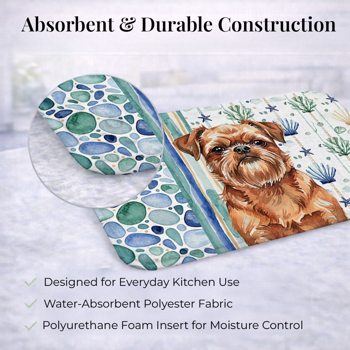 Picture of Carolines Treasures WDK6948DDM 21 x 14 in. Red Brussels Griffon Coastal Sea Glass Dish Drying Mat
