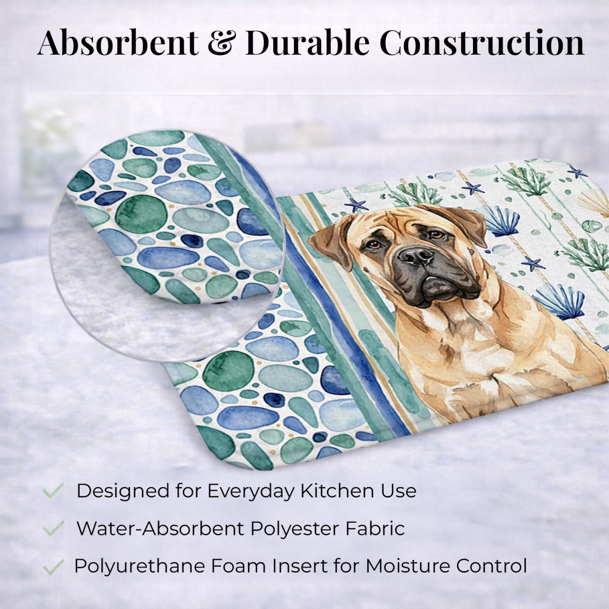 Picture of Carolines Treasures WDK6953DDM 21 x 14 in. Bullmastiff Coastal Sea Glass Dish Drying Mat