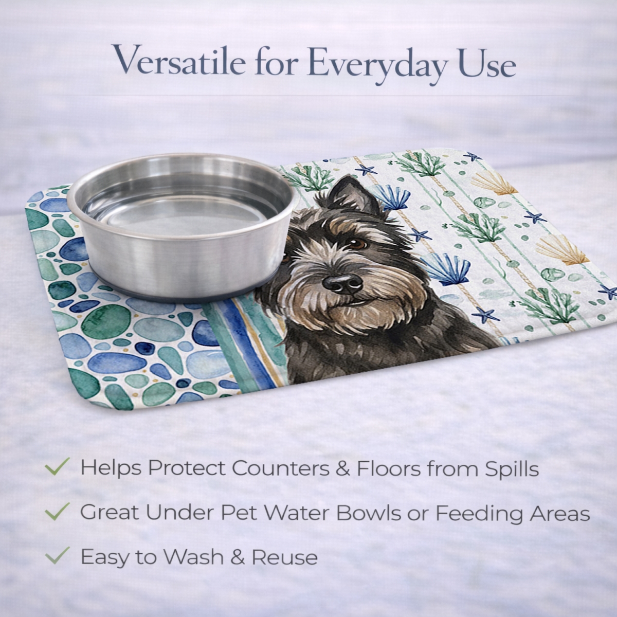 Picture of Carolines Treasures WDK6955DDM 21 x 14 in. Black Cairn Terrier Coastal Sea Glass Dish Drying Mat
