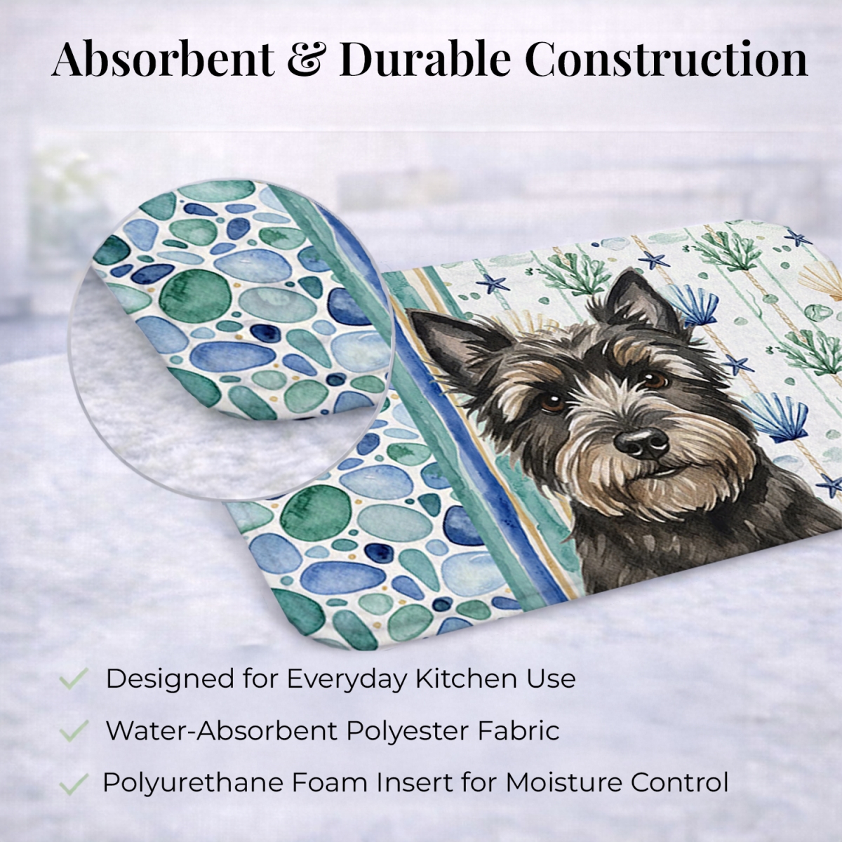 Picture of Carolines Treasures WDK6955DDM 21 x 14 in. Black Cairn Terrier Coastal Sea Glass Dish Drying Mat