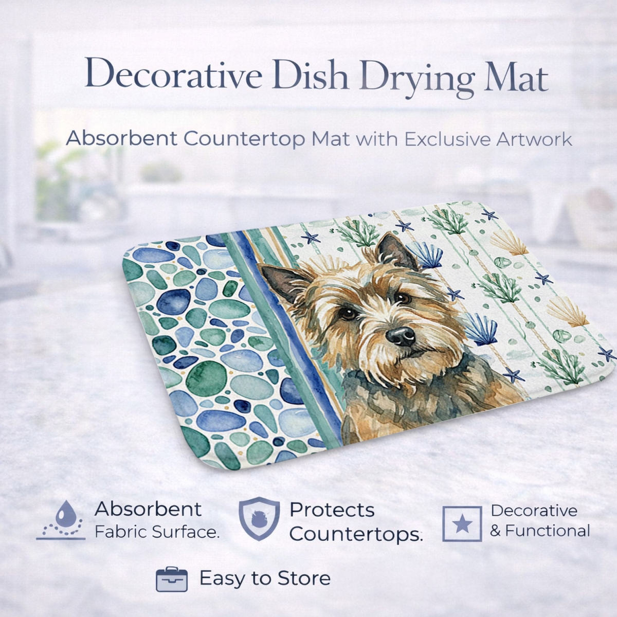 Picture of Carolines Treasures WDK6956DDM 21 x 14 in. Cairn Terrier Coastal Sea Glass Dish Drying Mat
