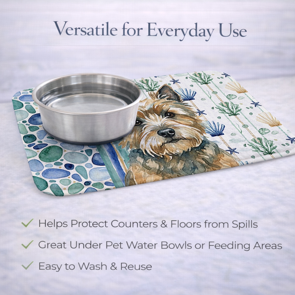 Picture of Carolines Treasures WDK6956DDM 21 x 14 in. Cairn Terrier Coastal Sea Glass Dish Drying Mat