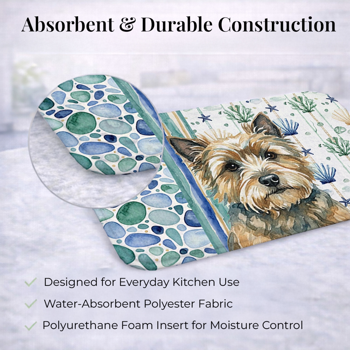 Picture of Carolines Treasures WDK6956DDM 21 x 14 in. Cairn Terrier Coastal Sea Glass Dish Drying Mat