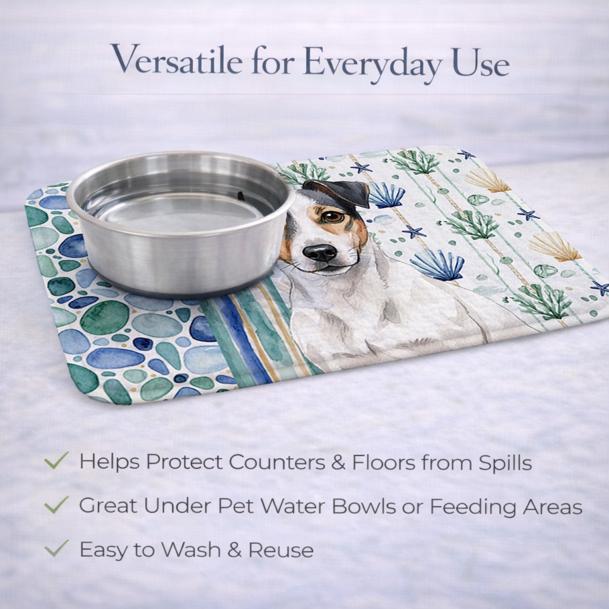 Picture of Carolines Treasures WDK7082DDM 21 x 14 in. White & Black Jack Russell Terrier Coastal Sea Glass Dish Drying Mat