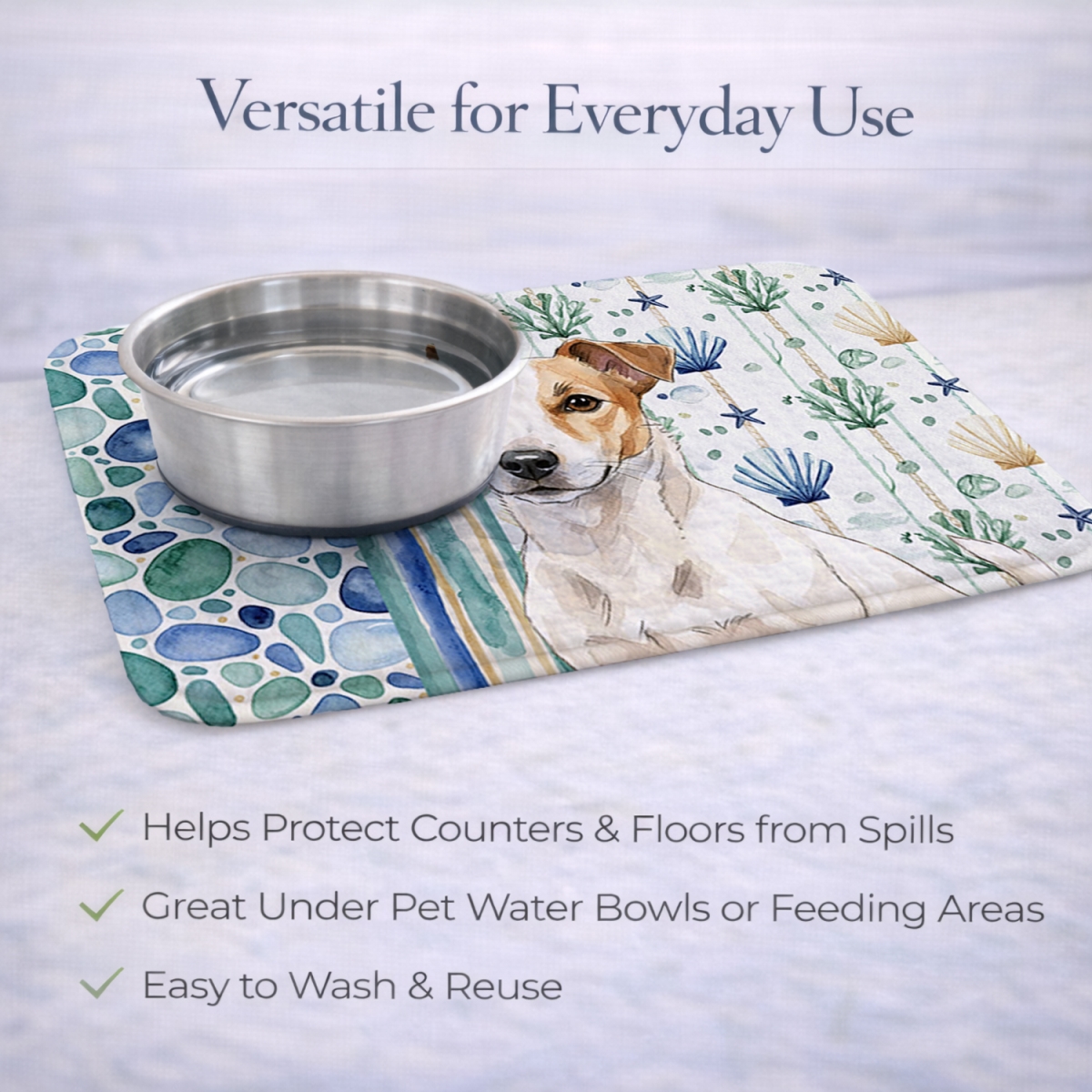 Picture of Carolines Treasures WDK7083DDM 21 x 14 in. White & Tan Jack Russell Terrier Coastal Sea Glass Dish Drying Mat