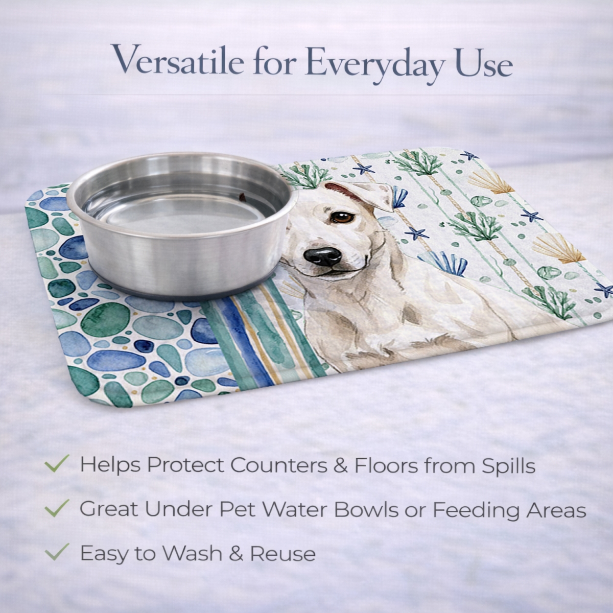 Picture of Carolines Treasures WDK7084DDM 21 x 14 in. White Jack Russell Terrier Coastal Sea Glass Dish Drying Mat