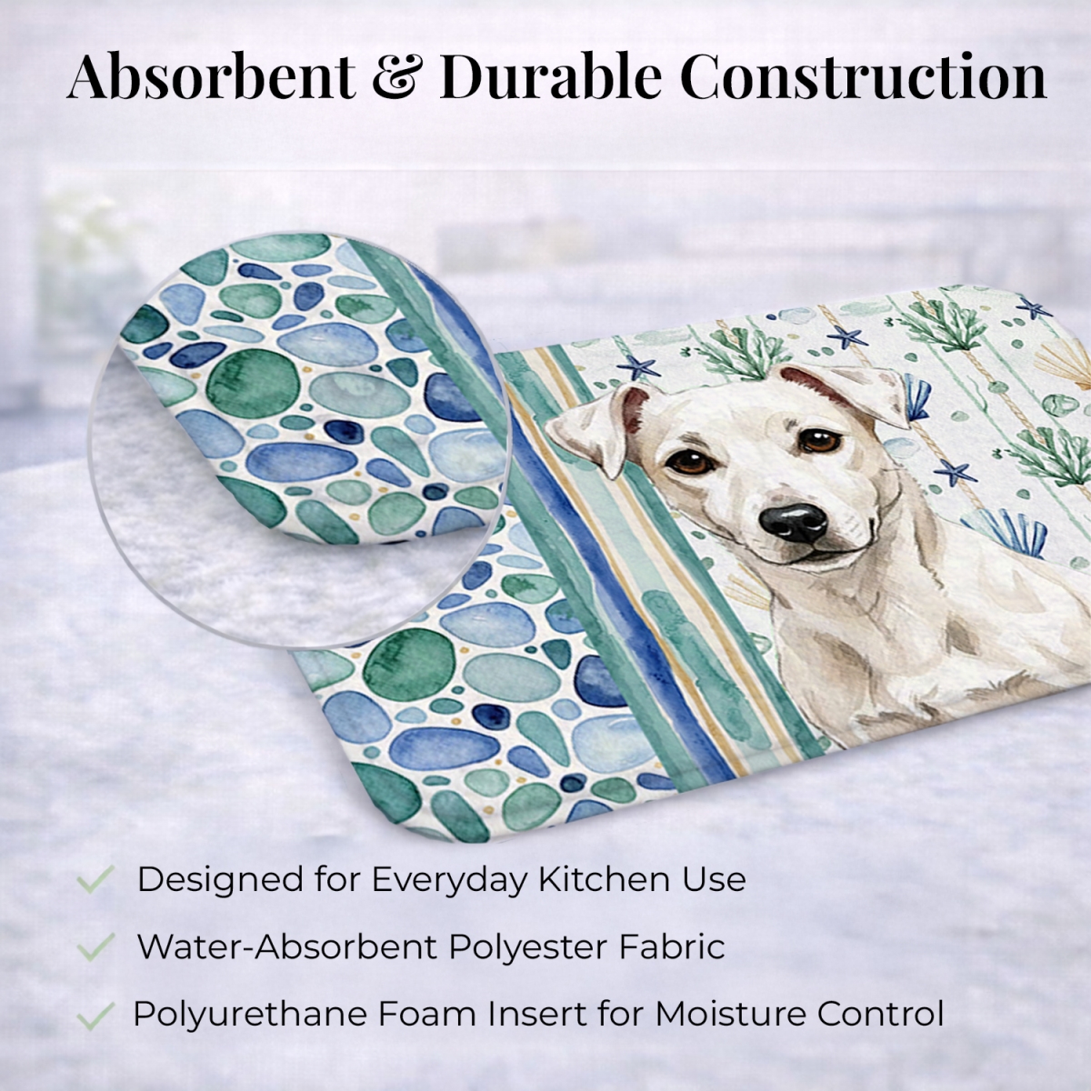 Picture of Carolines Treasures WDK7084DDM 21 x 14 in. White Jack Russell Terrier Coastal Sea Glass Dish Drying Mat
