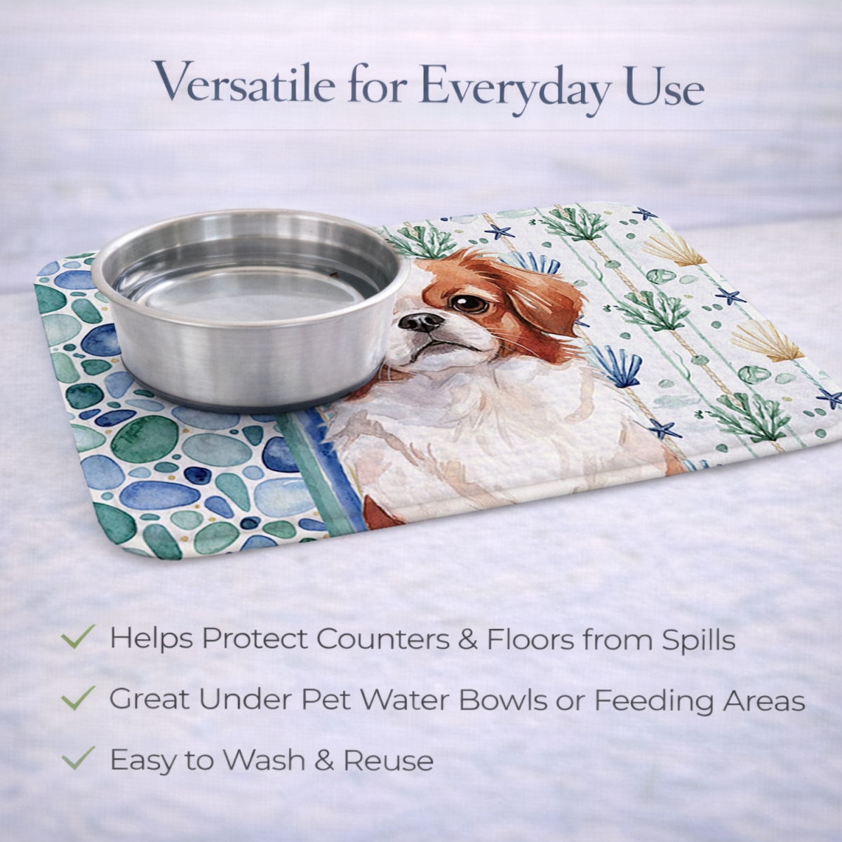 Picture of Carolines Treasures WDK7086DDM 21 x 14 in. Red & White Japanese Chin Coastal Sea Glass Dish Drying Mat