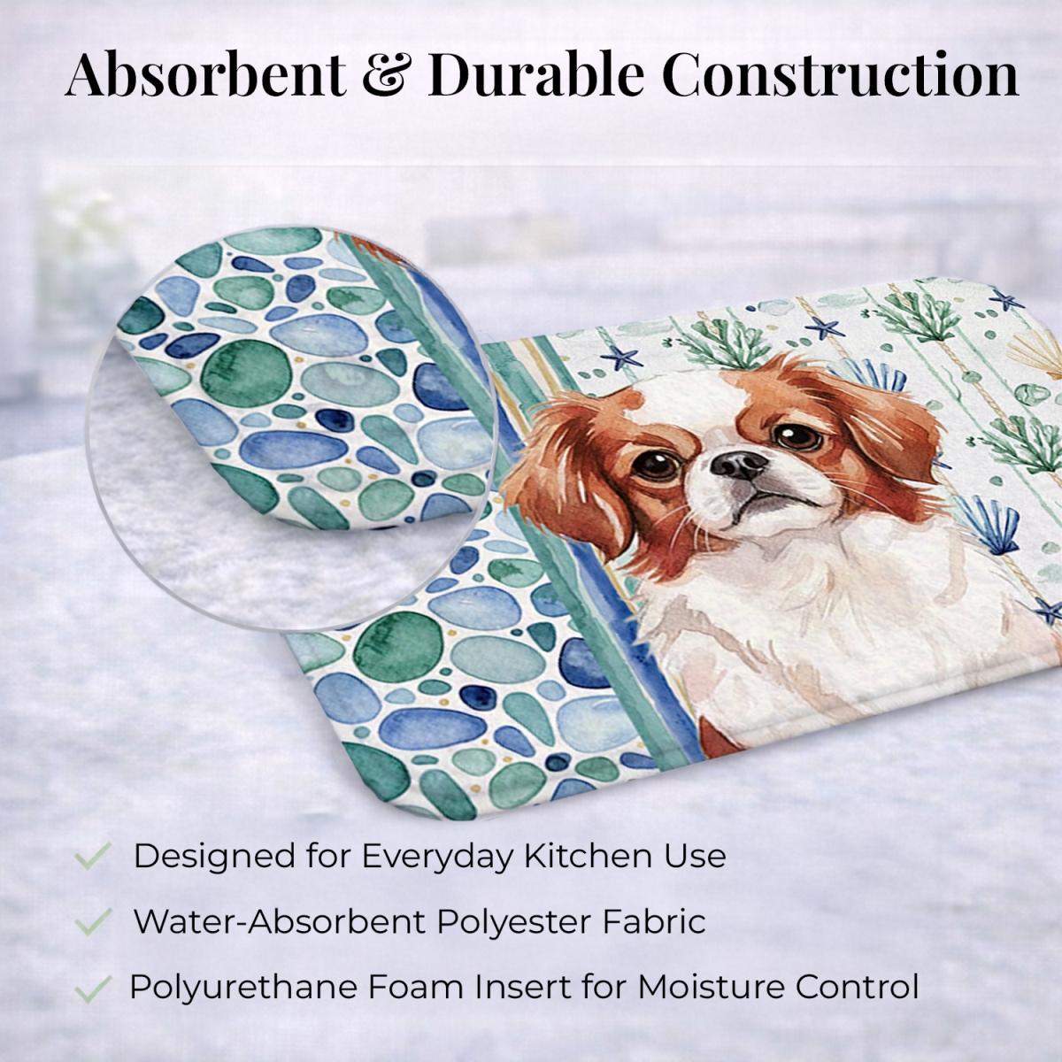 Picture of Carolines Treasures WDK7086DDM 21 x 14 in. Red & White Japanese Chin Coastal Sea Glass Dish Drying Mat