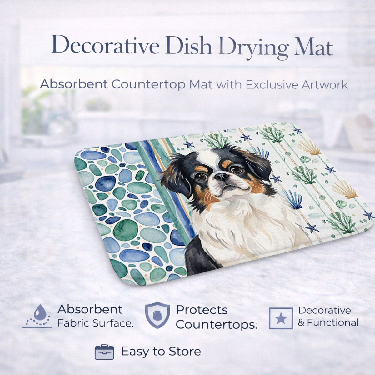 Picture of Carolines Treasures WDK7087DDM 21 x 14 in. Tricolor Japanese Chin Coastal Sea Glass Dish Drying Mat