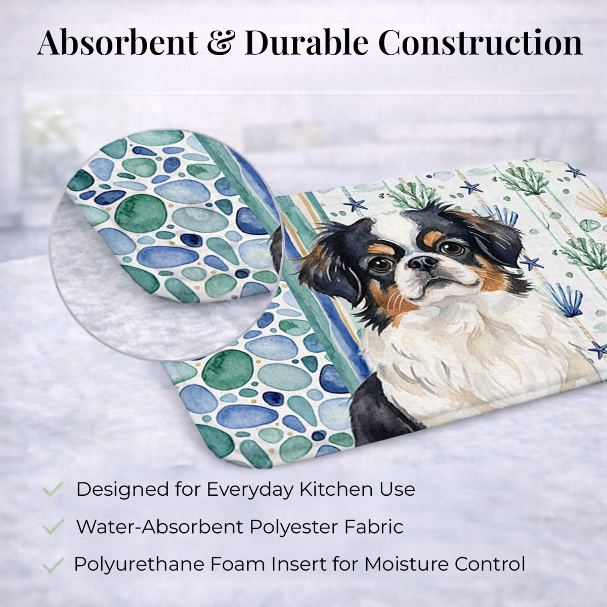 Picture of Carolines Treasures WDK7087DDM 21 x 14 in. Tricolor Japanese Chin Coastal Sea Glass Dish Drying Mat