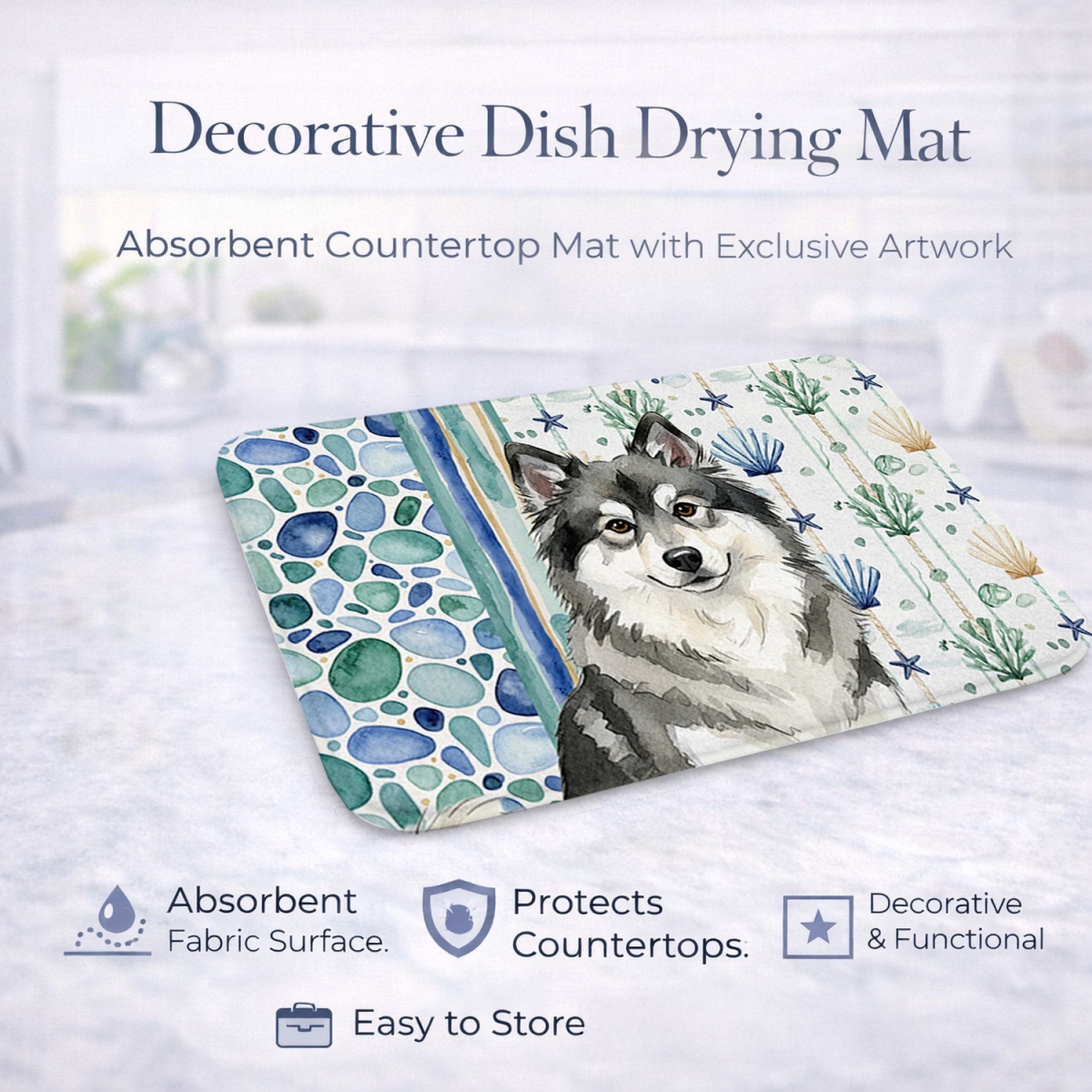 Picture of Carolines Treasures WDK7088DDM 21 x 14 in. Keeshond Coastal Sea Glass Dish Drying Mat
