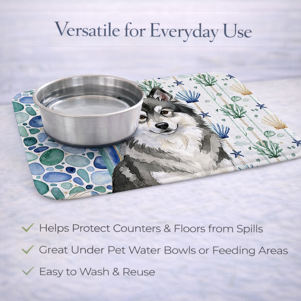 Picture of Carolines Treasures WDK7088DDM 21 x 14 in. Keeshond Coastal Sea Glass Dish Drying Mat