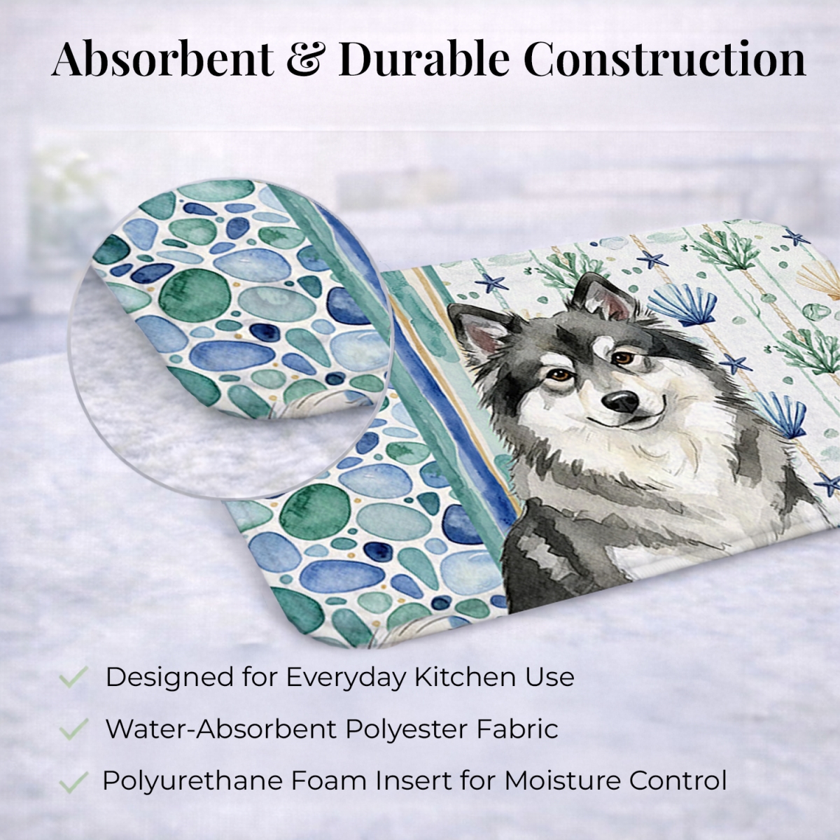 Picture of Carolines Treasures WDK7088DDM 21 x 14 in. Keeshond Coastal Sea Glass Dish Drying Mat