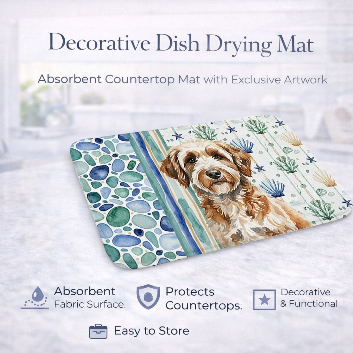 Picture of Carolines Treasures WDK7095DDM 21 x 14 in. Lagotto Romagnolo Coastal Sea Glass Dish Drying Mat