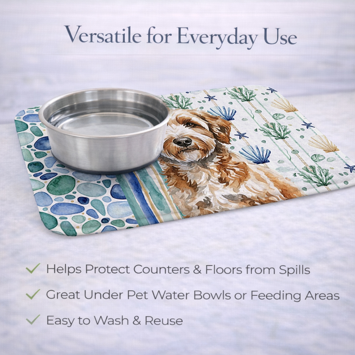 Picture of Carolines Treasures WDK7095DDM 21 x 14 in. Lagotto Romagnolo Coastal Sea Glass Dish Drying Mat
