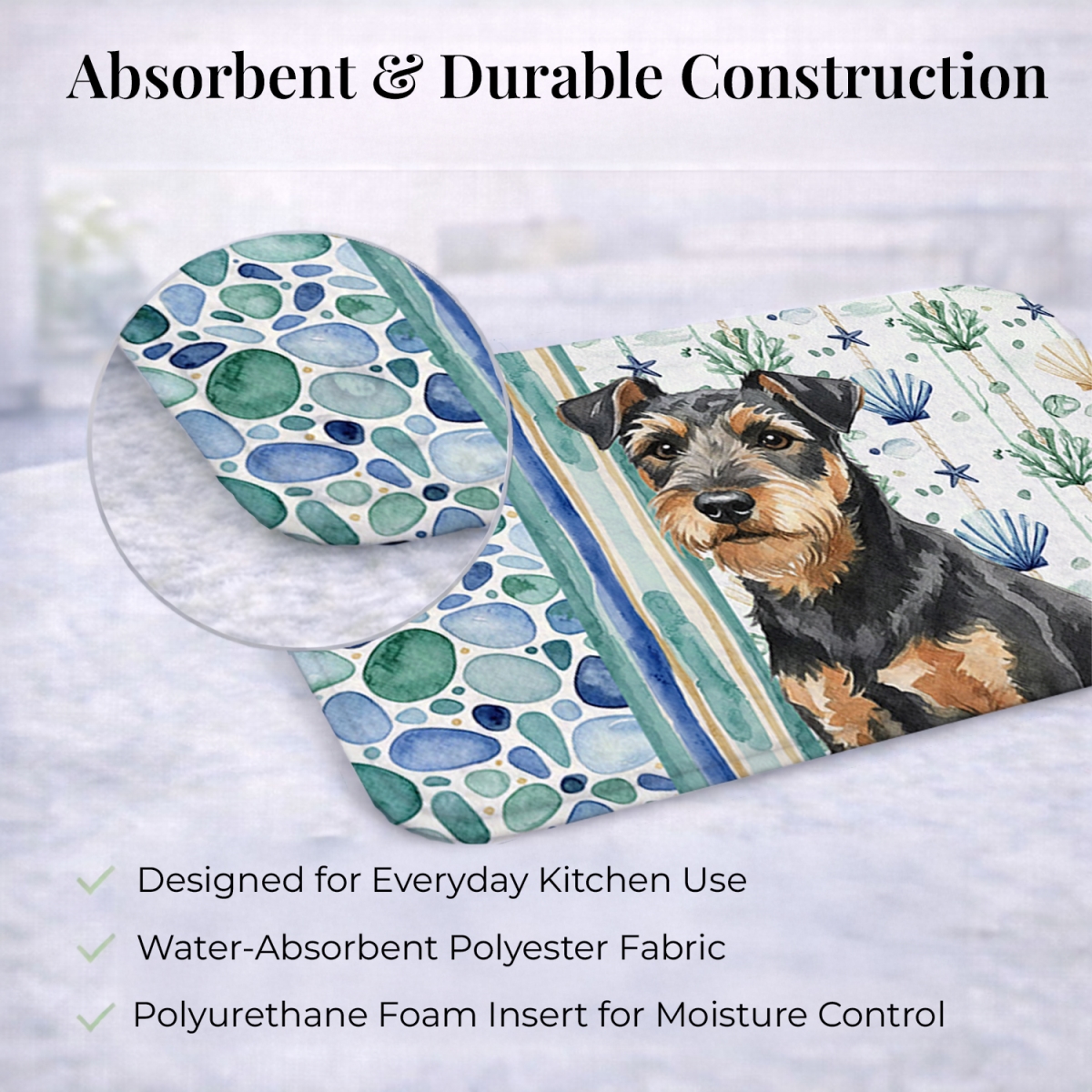 Picture of Carolines Treasures WDK7096DDM 21 x 14 in. Black & Tan Lakeland Terrier Coastal Sea Glass Dish Drying Mat