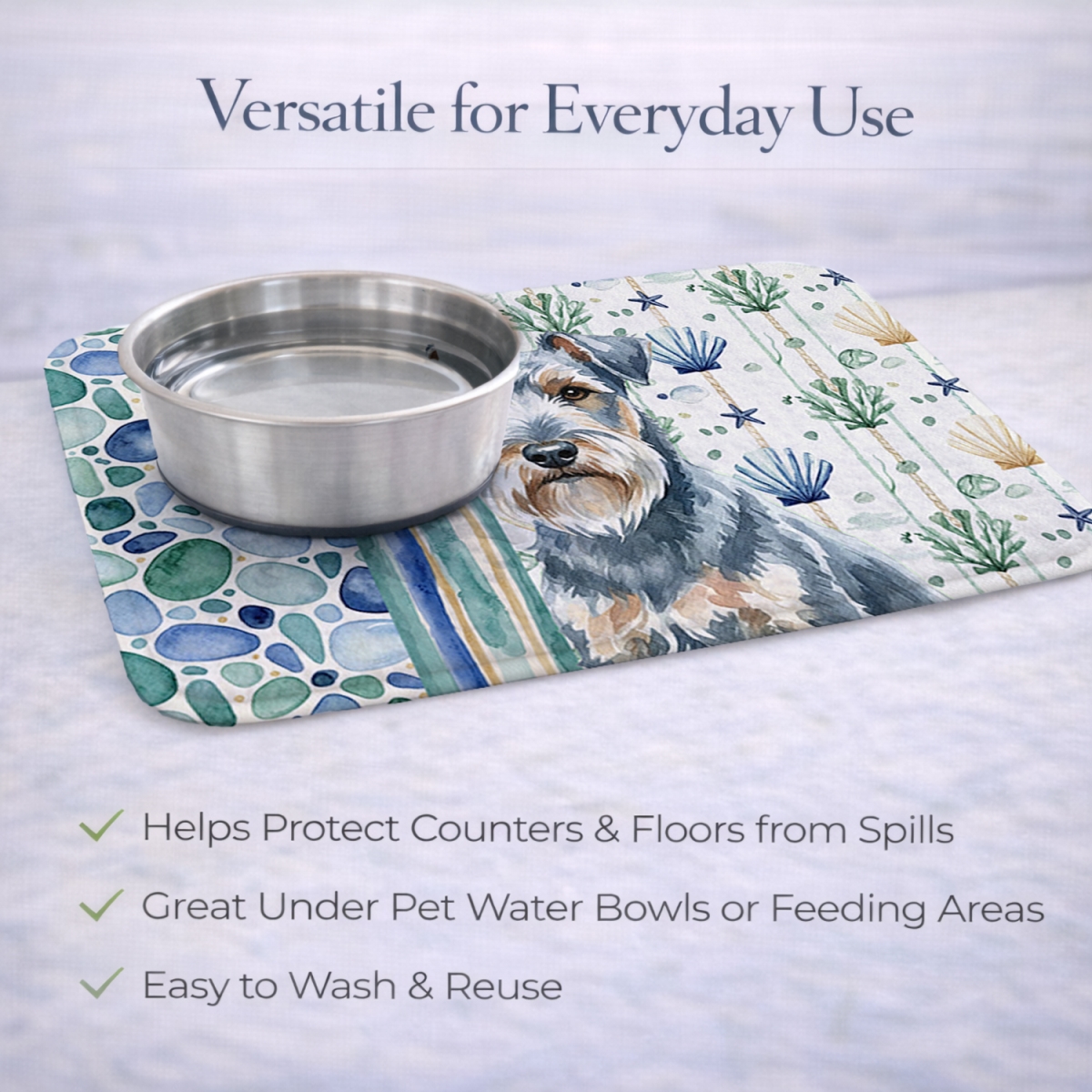 Picture of Carolines Treasures WDK7097DDM 21 x 14 in. Blue Lakeland Terrier Coastal Sea Glass Dish Drying Mat