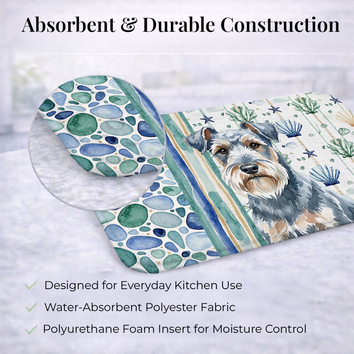 Picture of Carolines Treasures WDK7097DDM 21 x 14 in. Blue Lakeland Terrier Coastal Sea Glass Dish Drying Mat