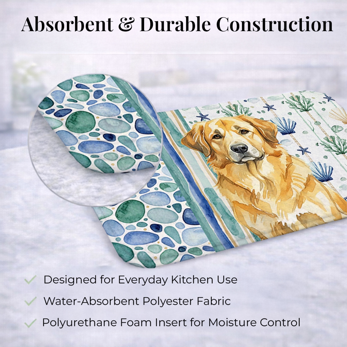 Picture of Carolines Treasures WDK7098DDM 21 x 14 in. Lion Yellow Leonberger Coastal Sea Glass Dish Drying Mat