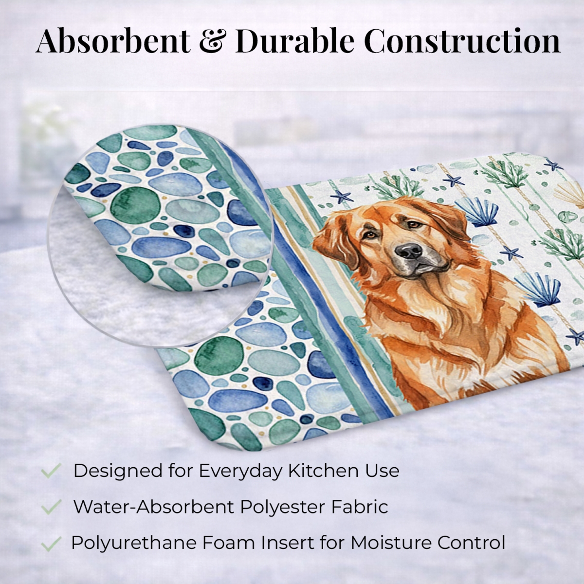 Picture of Carolines Treasures WDK7099DDM 21 x 14 in. Red Leonberger Coastal Sea Glass Dish Drying Mat