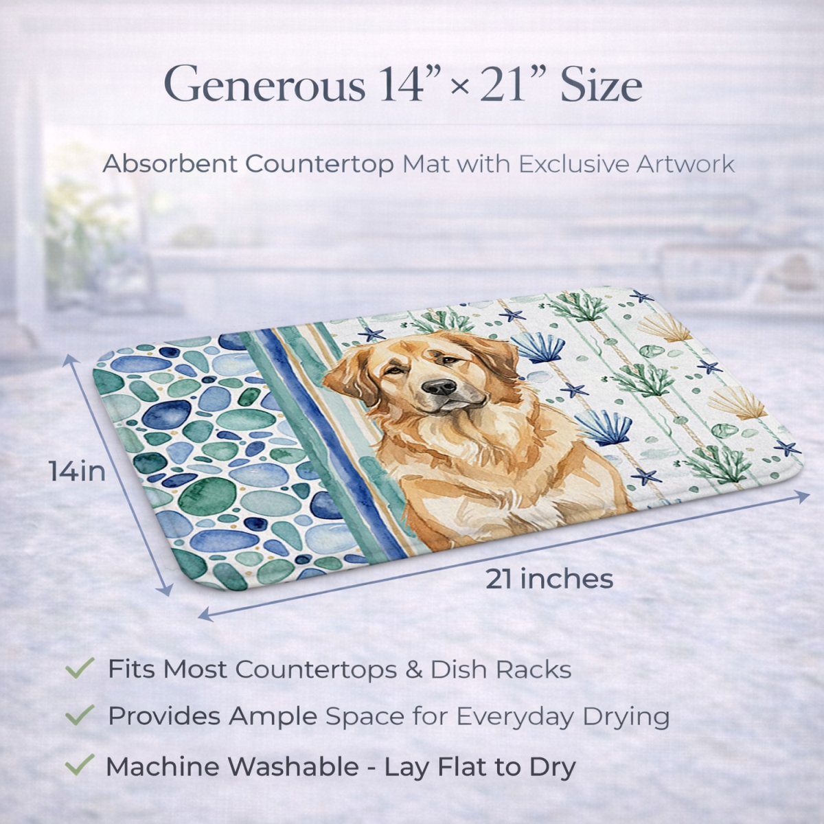 Picture of Carolines Treasures WDK7100DDM 21 x 14 in. Sandy Leonberger Coastal Sea Glass Dish Drying Mat