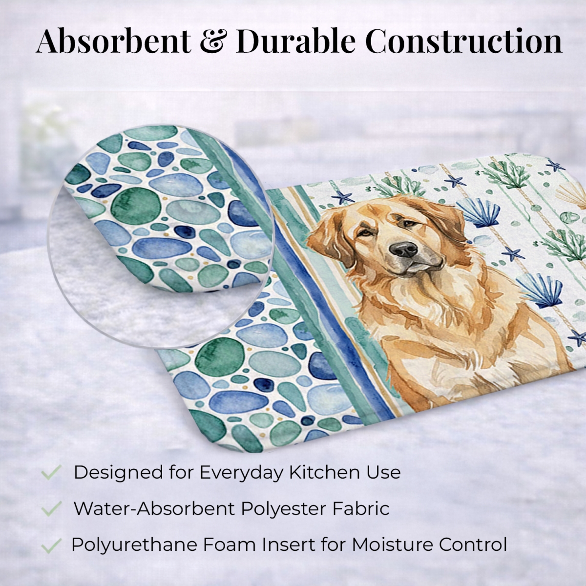 Picture of Carolines Treasures WDK7100DDM 21 x 14 in. Sandy Leonberger Coastal Sea Glass Dish Drying Mat
