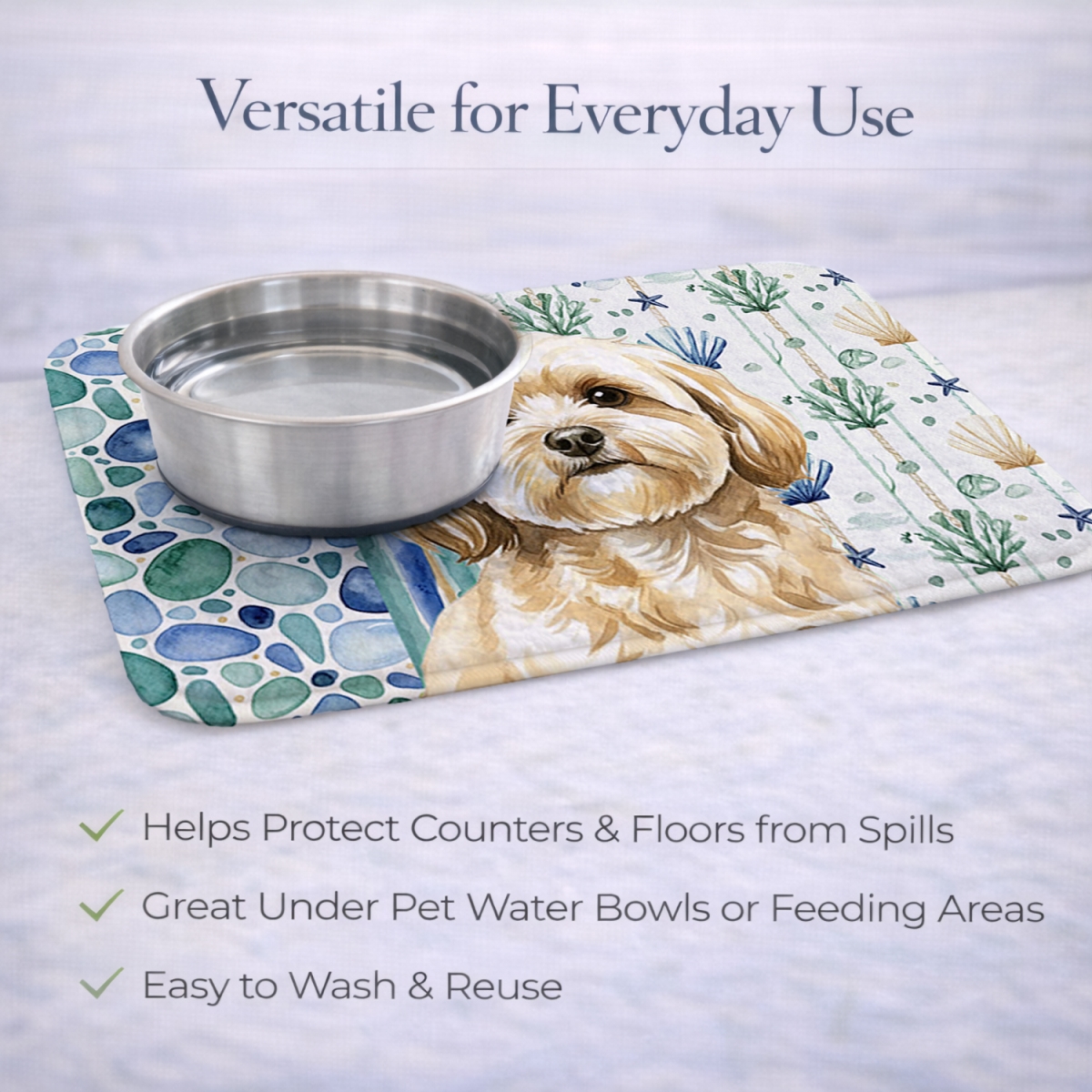 Picture of Carolines Treasures WDK7102DDM 21 x 14 in. Cream Lhasa Apso Coastal Sea Glass Dish Drying Mat