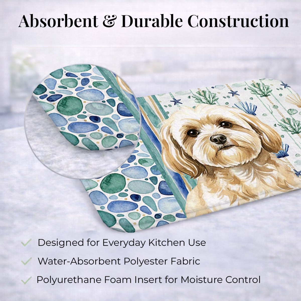 Picture of Carolines Treasures WDK7102DDM 21 x 14 in. Cream Lhasa Apso Coastal Sea Glass Dish Drying Mat