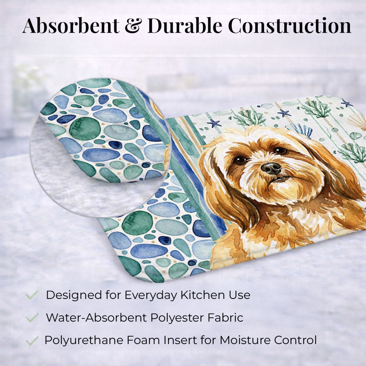 Picture of Carolines Treasures WDK7103DDM 21 x 14 in. Gold Lhasa Apso Coastal Sea Glass Dish Drying Mat