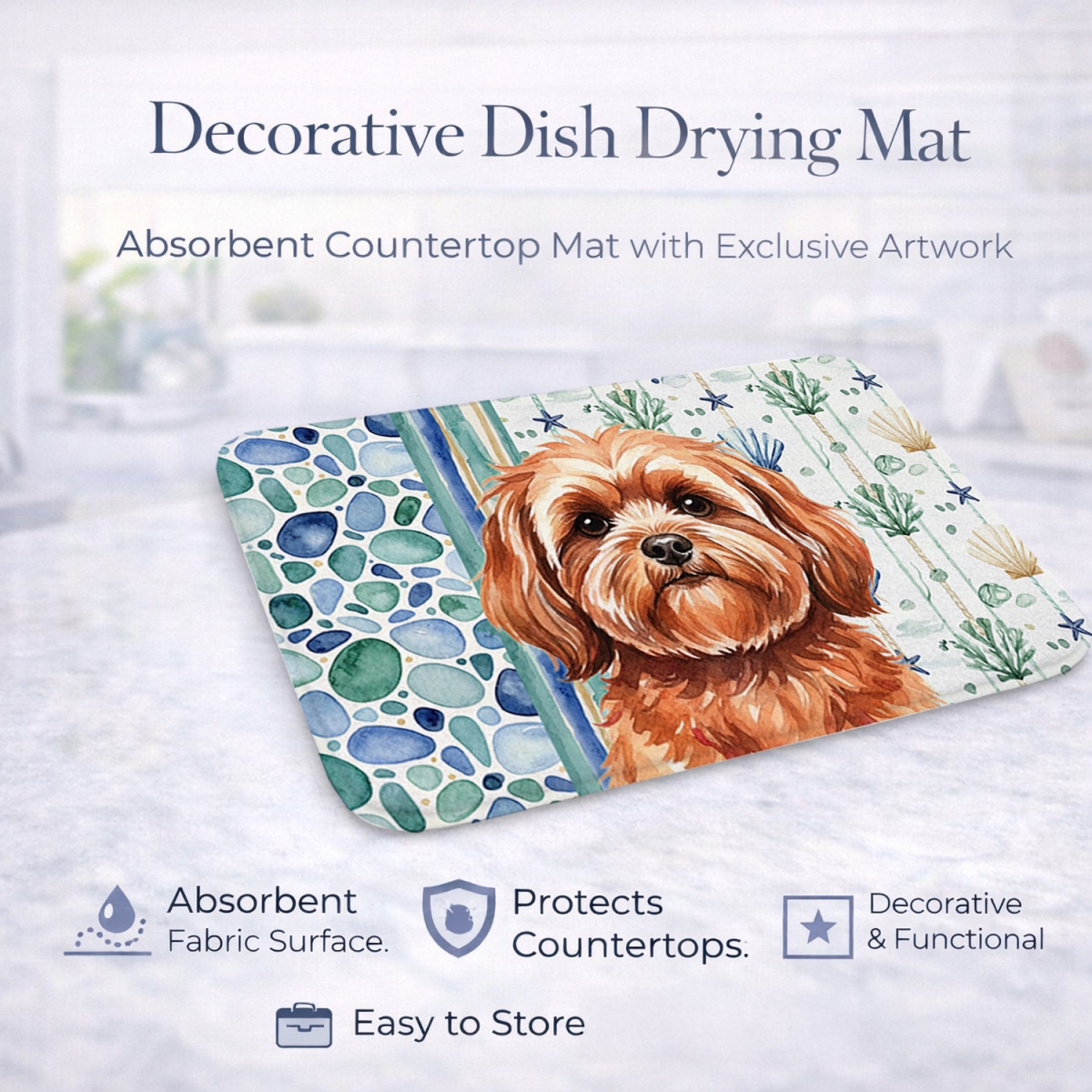 Picture of Carolines Treasures WDK7104DDM 21 x 14 in. Red Lhasa Apso Coastal Sea Glass Dish Drying Mat