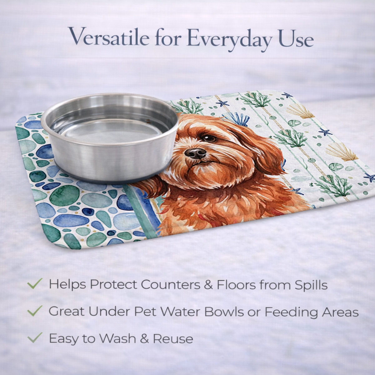 Picture of Carolines Treasures WDK7104DDM 21 x 14 in. Red Lhasa Apso Coastal Sea Glass Dish Drying Mat