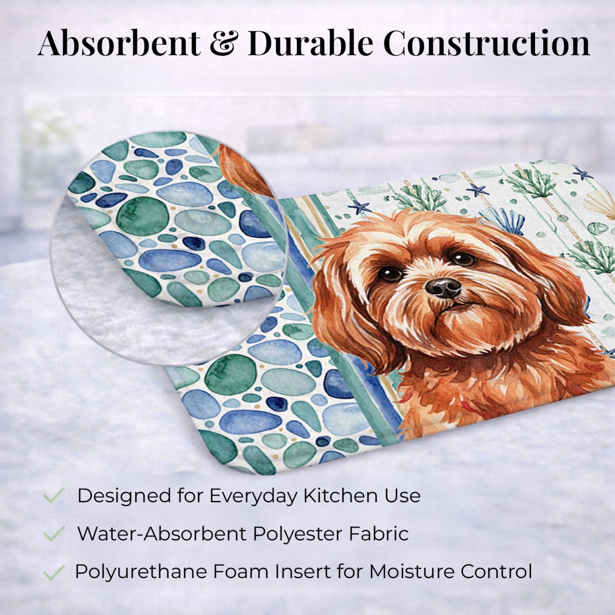 Picture of Carolines Treasures WDK7104DDM 21 x 14 in. Red Lhasa Apso Coastal Sea Glass Dish Drying Mat