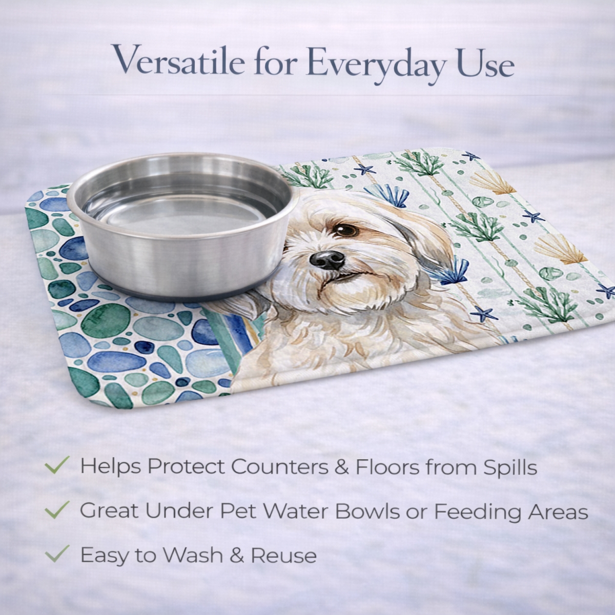 Picture of Carolines Treasures WDK7105DDM 21 x 14 in. White Lhasa Apso Coastal Sea Glass Dish Drying Mat