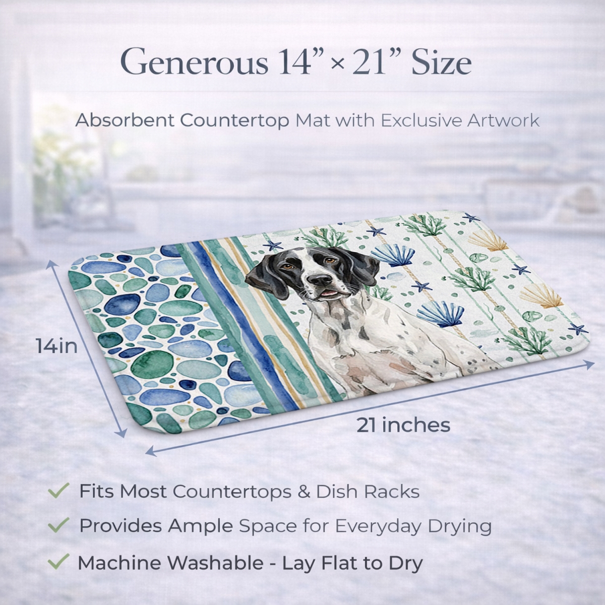 Picture of Carolines Treasures WDK7154DDM 21 x 14 in. Black & White Pointer Coastal Sea Glass Dish Drying Mat