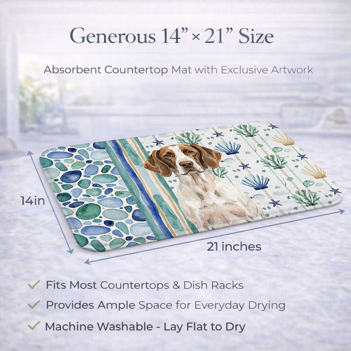 Picture of Carolines Treasures WDK7155DDM 21 x 14 in. Liver & White Pointer Coastal Sea Glass Dish Drying Mat