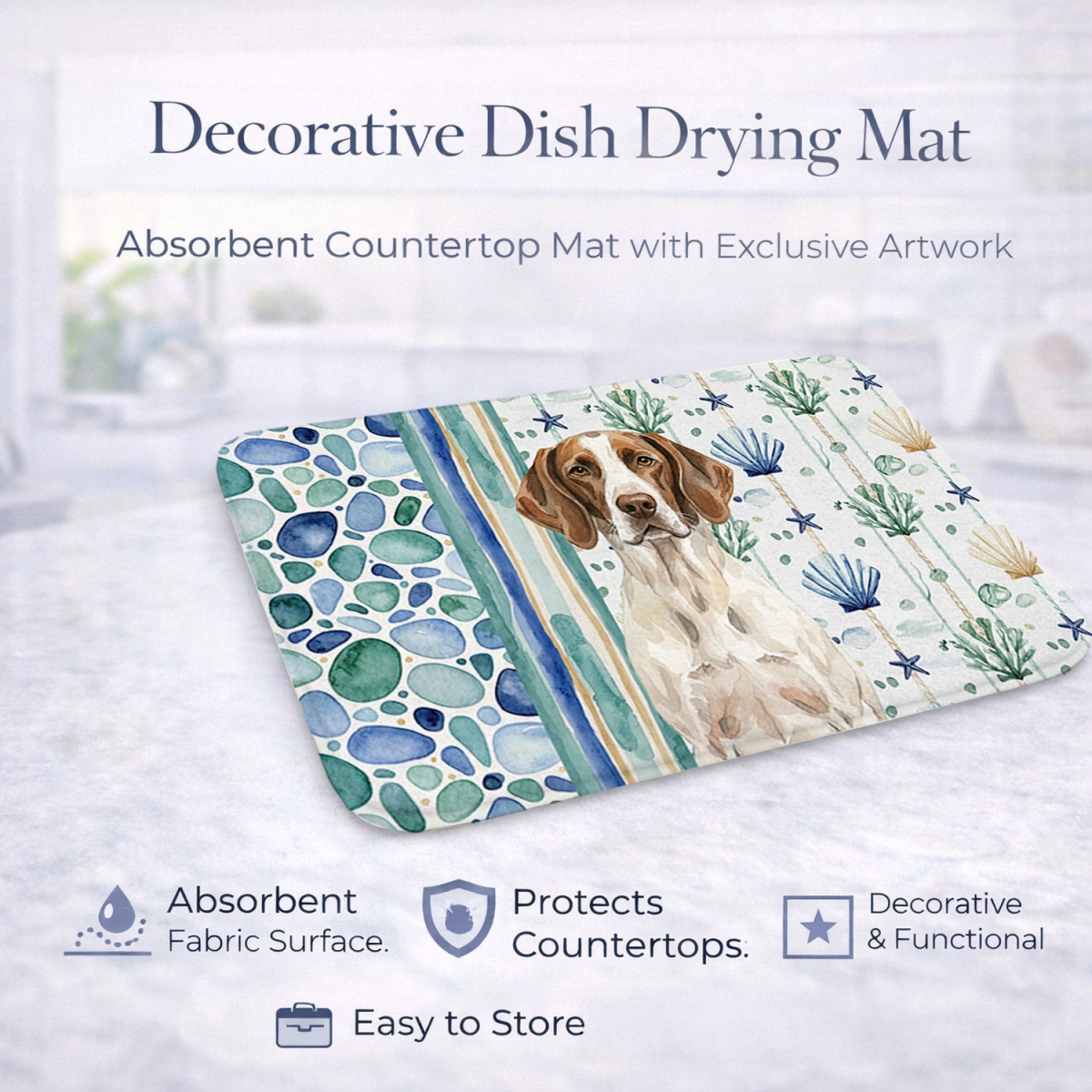 Picture of Carolines Treasures WDK7155DDM 21 x 14 in. Liver & White Pointer Coastal Sea Glass Dish Drying Mat