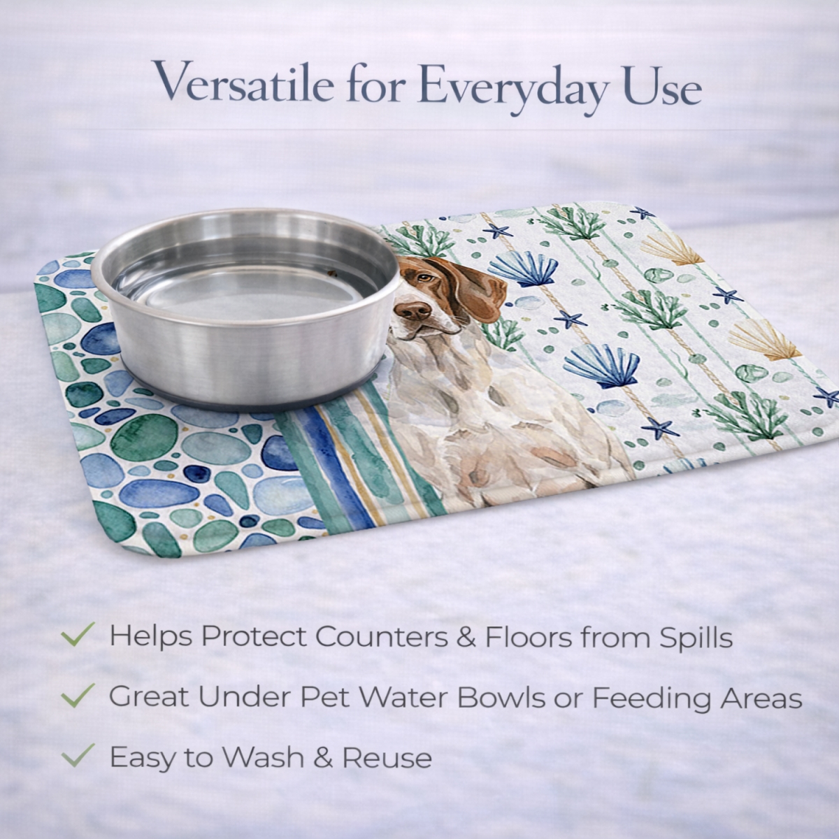 Picture of Carolines Treasures WDK7155DDM 21 x 14 in. Liver & White Pointer Coastal Sea Glass Dish Drying Mat