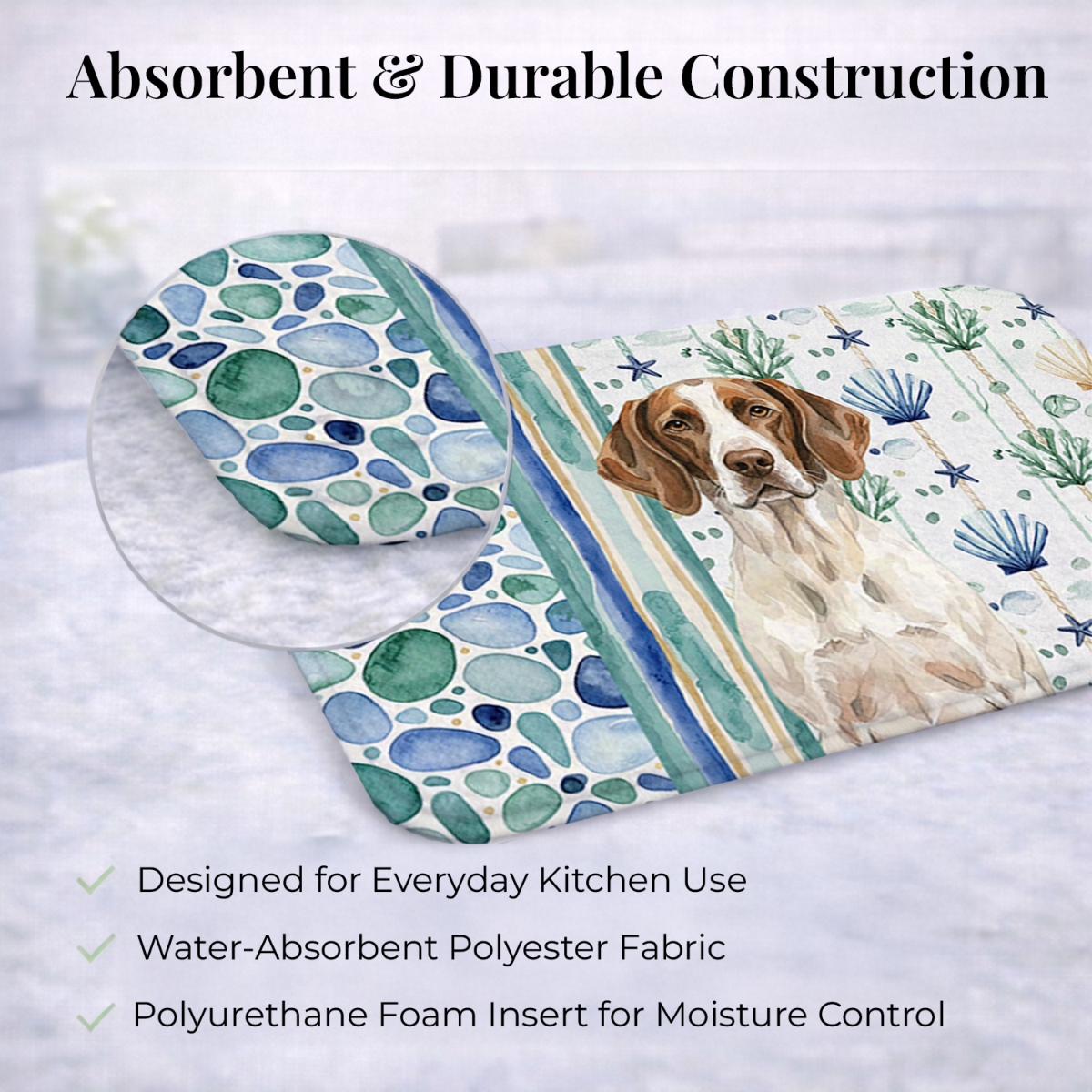 Picture of Carolines Treasures WDK7155DDM 21 x 14 in. Liver & White Pointer Coastal Sea Glass Dish Drying Mat