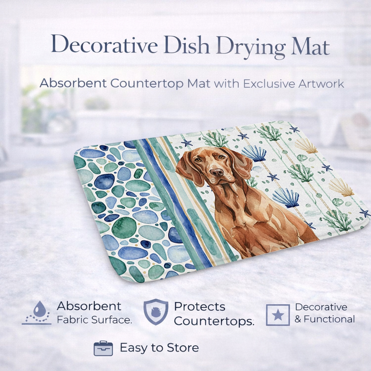 Picture of Carolines Treasures WDK7156DDM 21 x 14 in. Liver Pointer Coastal Sea Glass Dish Drying Mat